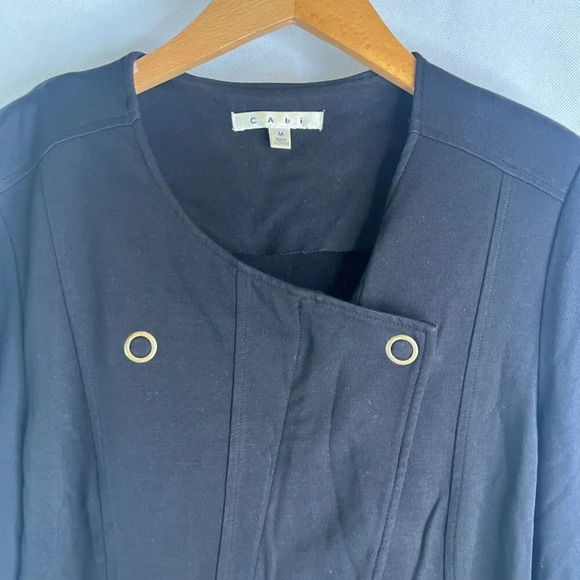 CAbi‎ Black Slant Front Zip Long Sleeve Ponte Cardigan Moto Jacket Sz MD - Picture 3 of 9